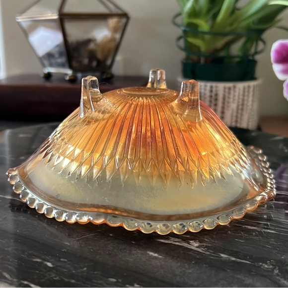 Vintage Jeannette Glass Anniversary Iridescent Footed Marigold Carnival Bowl - Picture 6 of 12